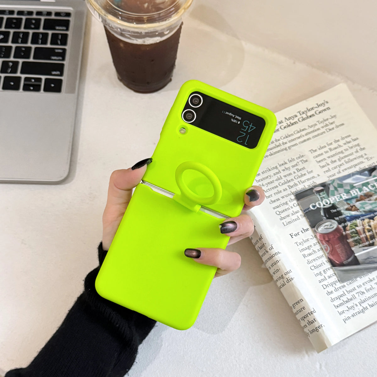 Colorful Liquid Silicone With Handheld Ring Case For Samsung Galaxy Z Flip 4 3 ZFlip4 ZFlip3 Matte Skin Feel Shockproof Cover