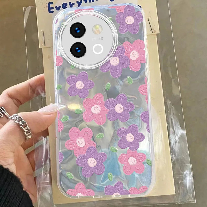 Cat Flower Case For Vivo V29 V40 Lite Y78 Y58 Y38 Y56 5G Fashion Black Colorful Lovely Cute Graphic Print PC Phone Cases Cover