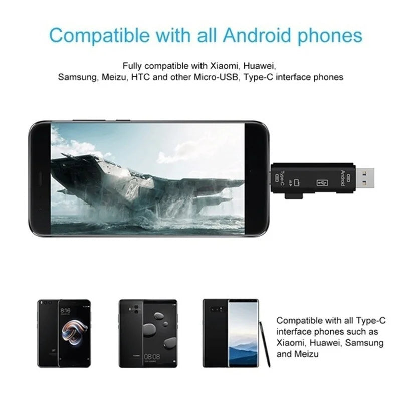 5-in-1 Memory Card Reader (USB-A, Type-C, Micro USB, SD & microSD)