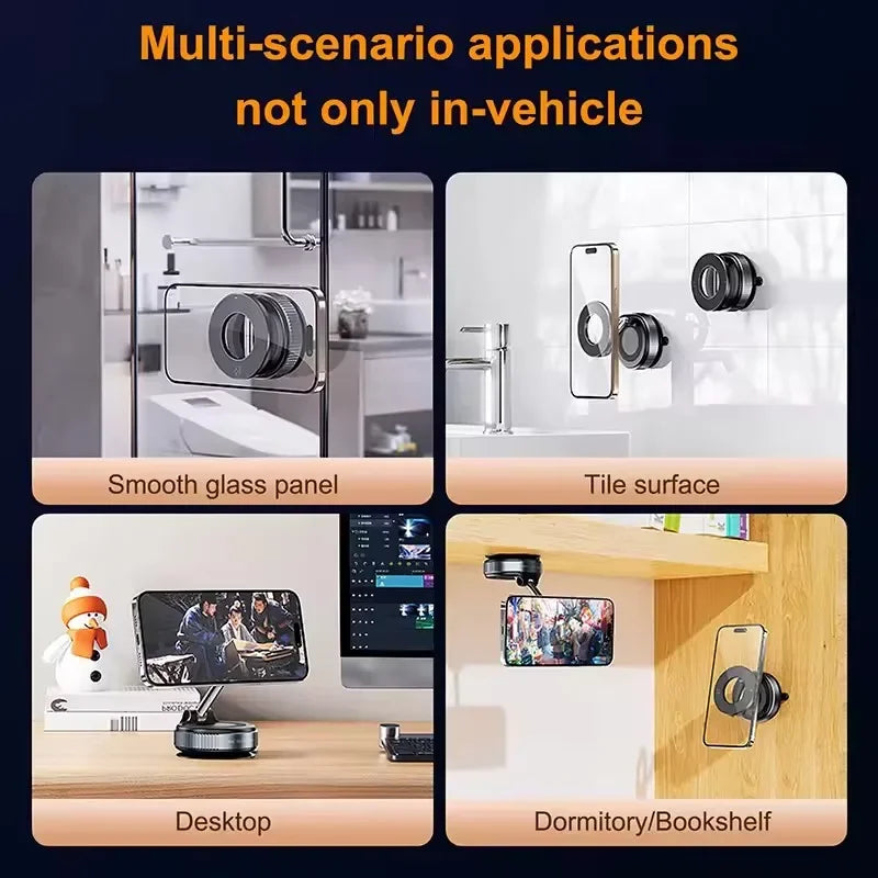 Vacuum Magnet Phone Bracket 360° Multi-angles Adjustment Strong Magnetic Suck Design Foldable Car Holder For Bath Car New